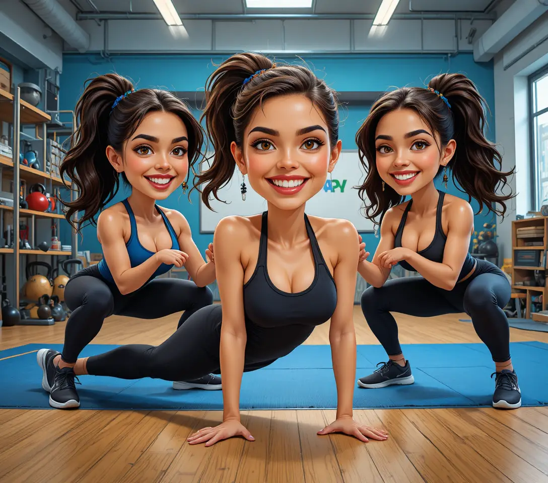 Three athletic women training together in a modern gym