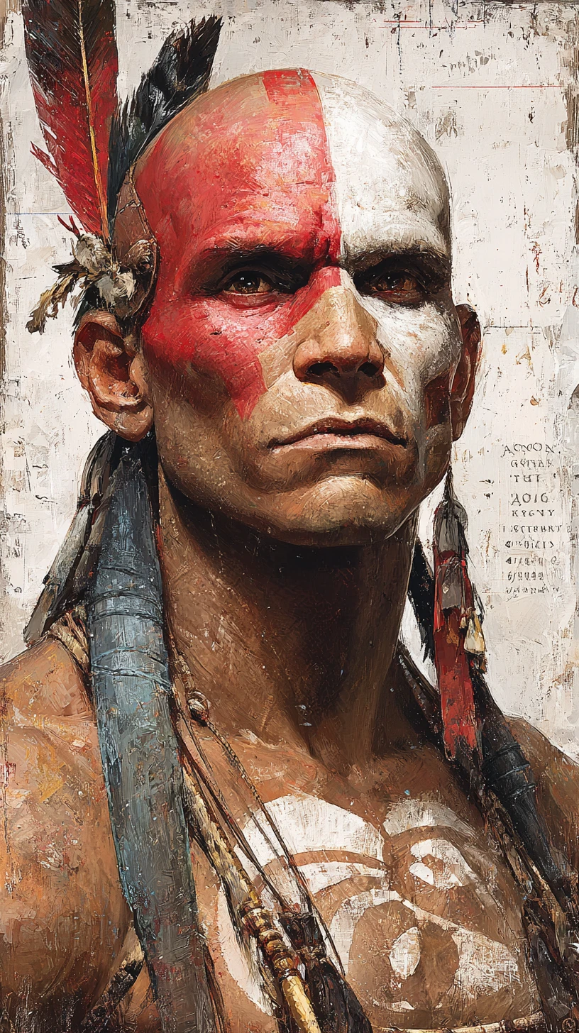 Portrait of a Native American warrior with feathered headdress