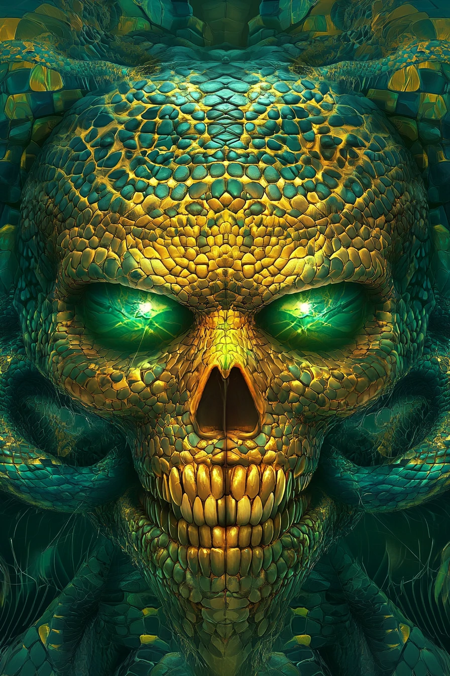 Coiling Snakes Forming A Hypnotic Skull Illusion