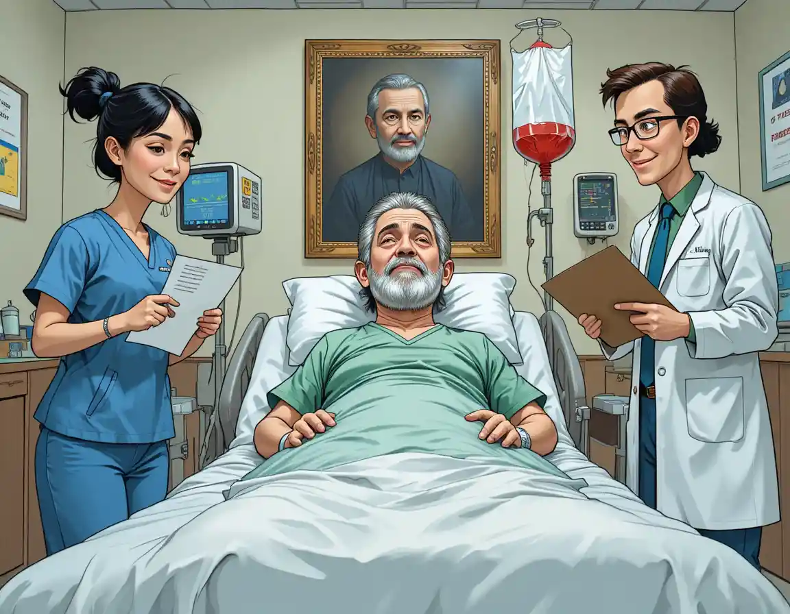 Medical team attending patient in a quiet hospital room
