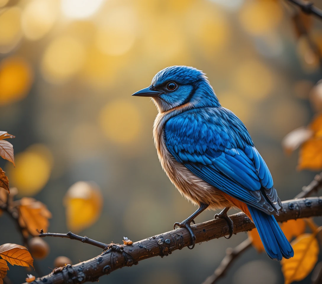 Gaio-azul empoleirado em um galho na floresta de outono