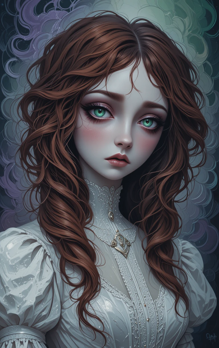 Androgynous pale portrait in gothic victorian white dress