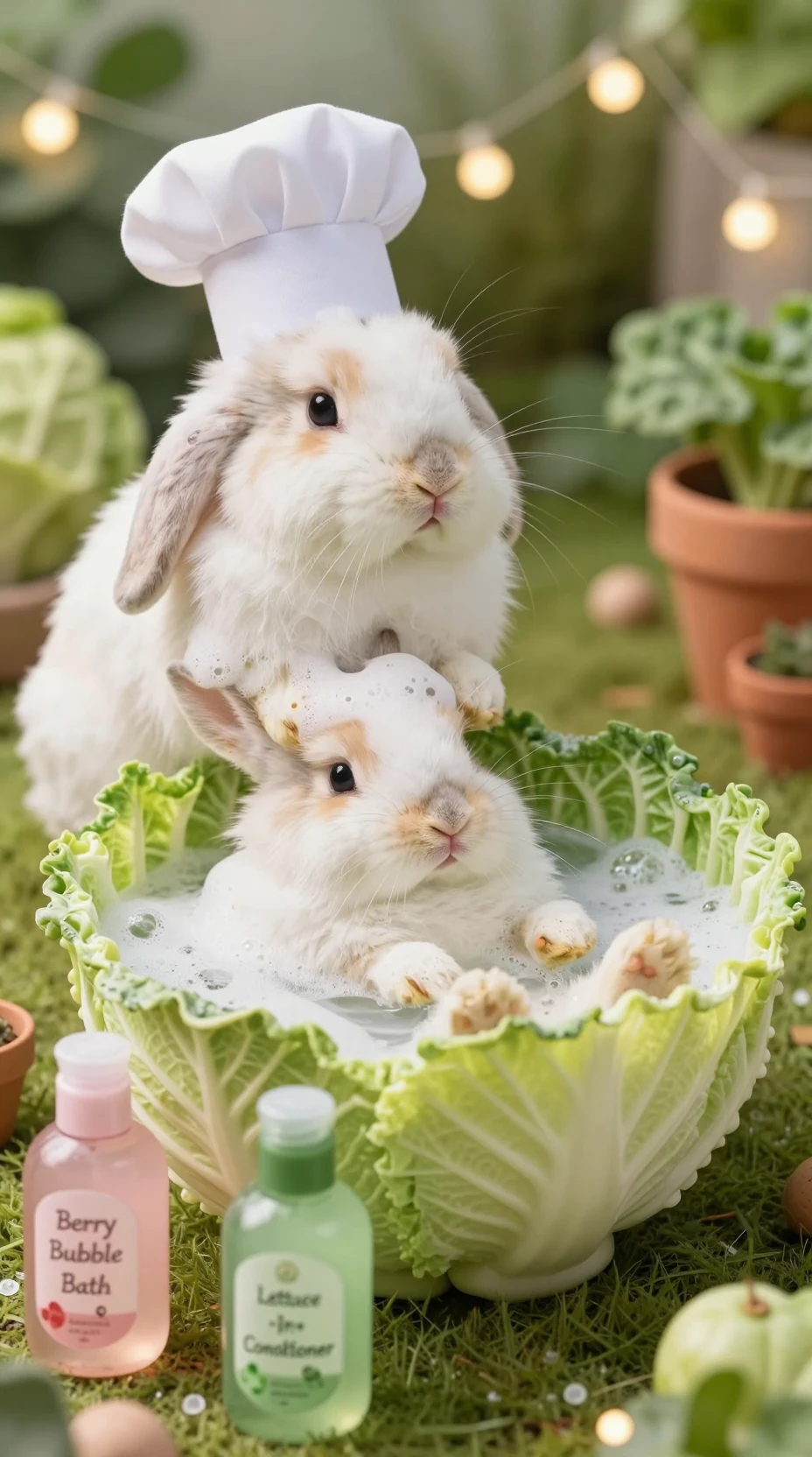 Coelhos cinematográficos curtindo um momento de spa divertido no jardim