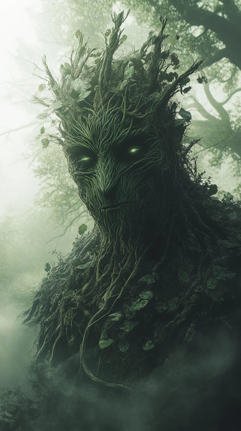 Mystical forest creature emerging from a hazy woodland background
