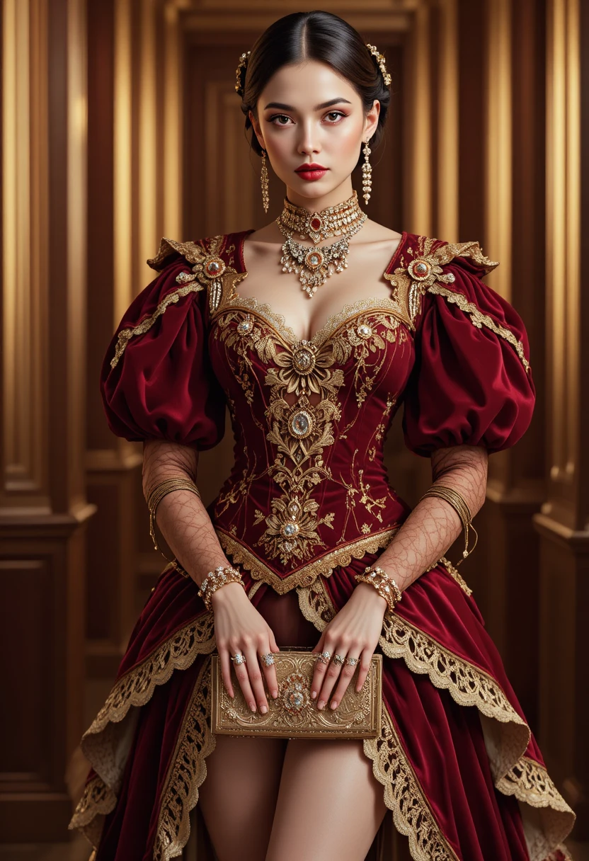 Ilustração de moda couture inspirada na Espanha com mulher régia