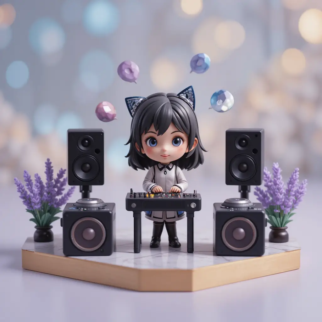 Figurine de DJ chibi sur scène jouet avec mini platines