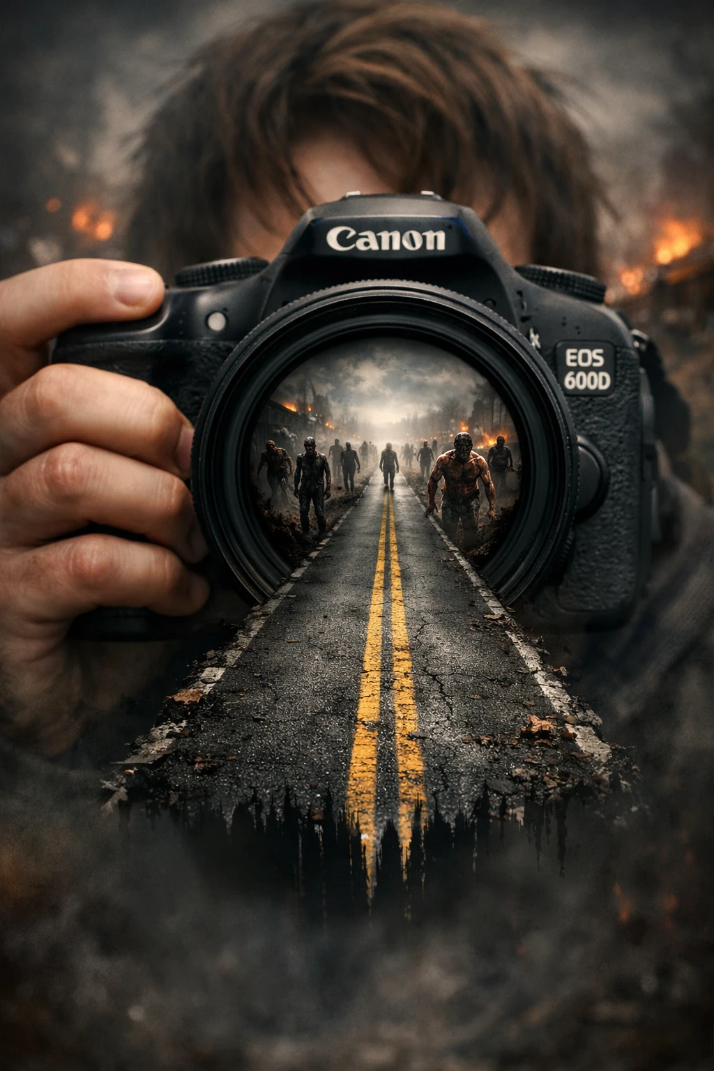 Route surréaliste de zombies alignés avec l’objectif d’un appareil photo
