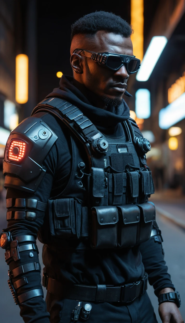 Homem futurista cyberpunk em retrato de moda em estúdio