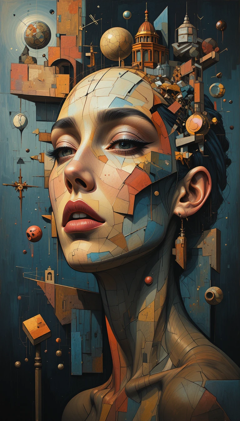 Retrato cubista surrealista de um rosto humano fragmentado
