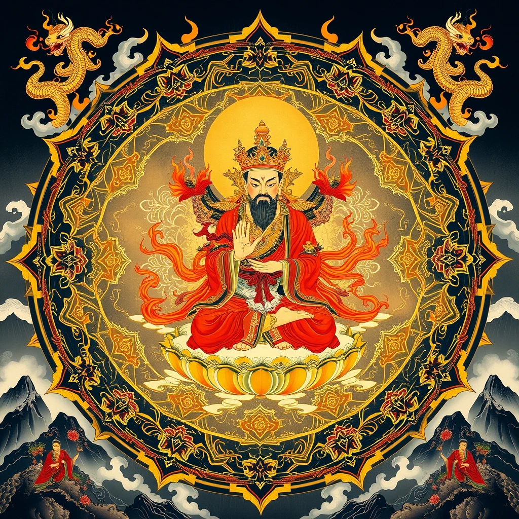 Divinità buddista irata in un mandala in stile yamato-e