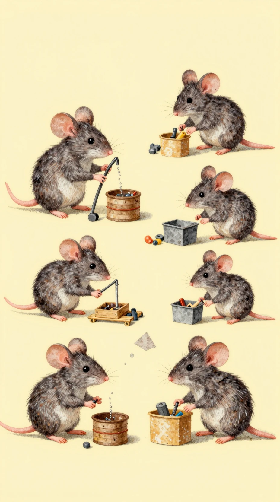 Adoráveis ratinhos operários de construção em uma ilustração lúdica e movimentada