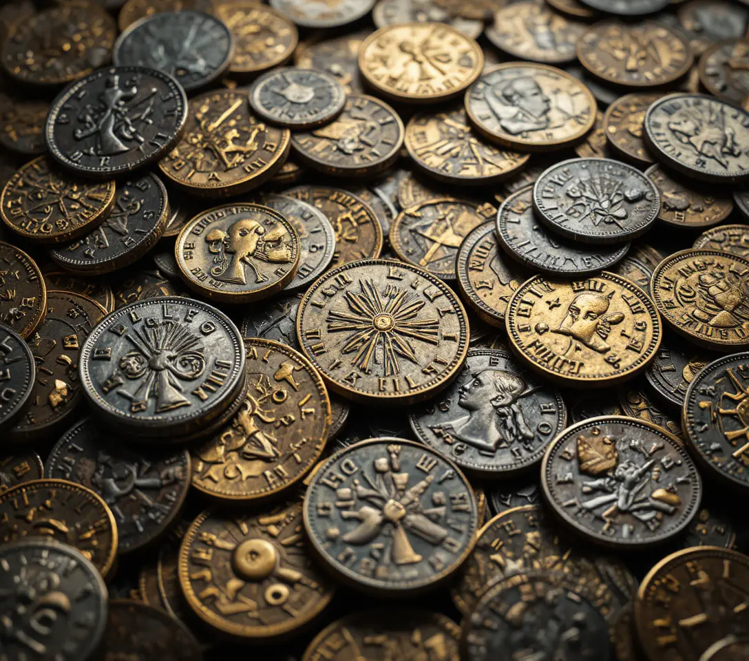 古羅馬金幣與銀幣的微距特寫