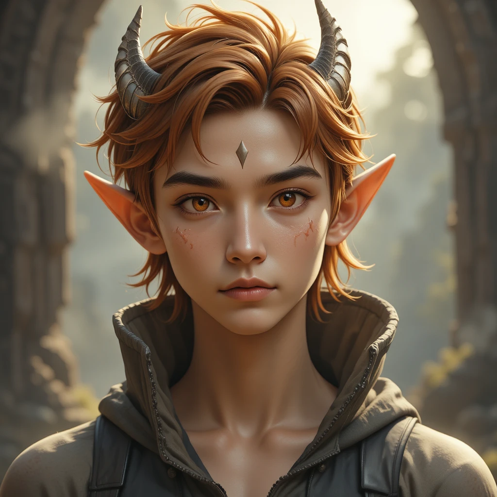 ドラゴンの角と妖精の翼を持つ若いファンタジー少年