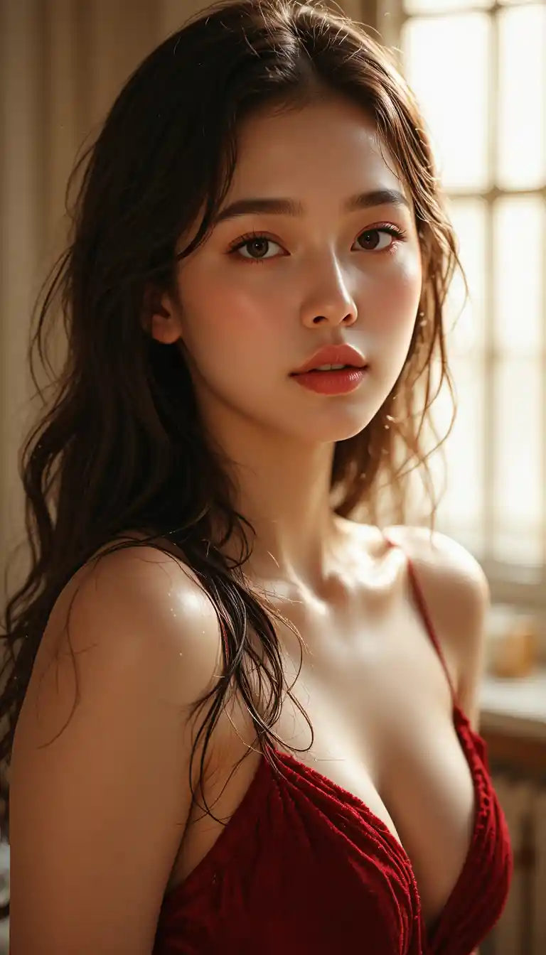Close up portrait of a playful woman with wet hair