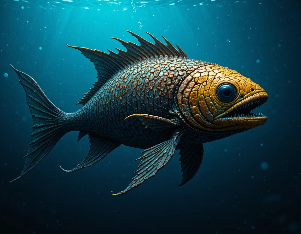 Enigmatic Deep Sea Monster In Dark Blue Ocean
