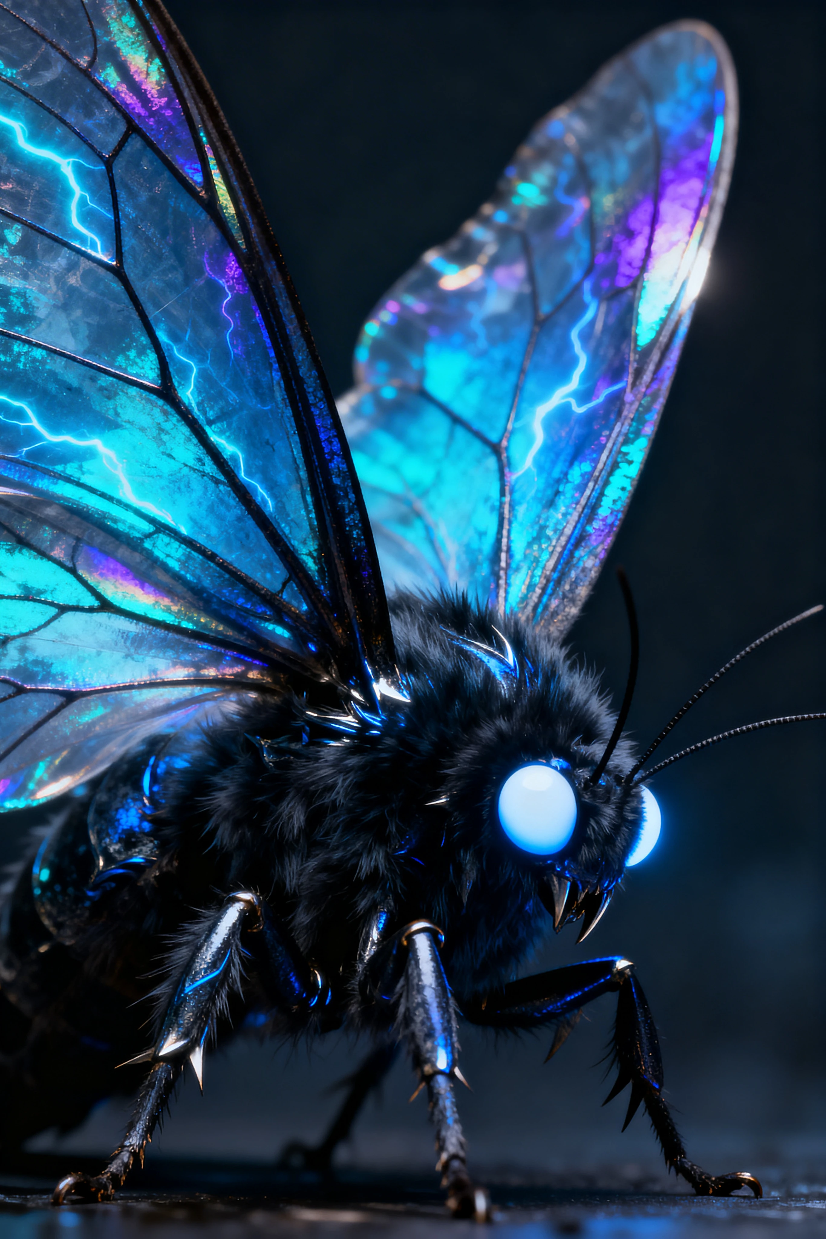 Mariposa fantástica majestosa com asas azuis iridescentes e brilhantes