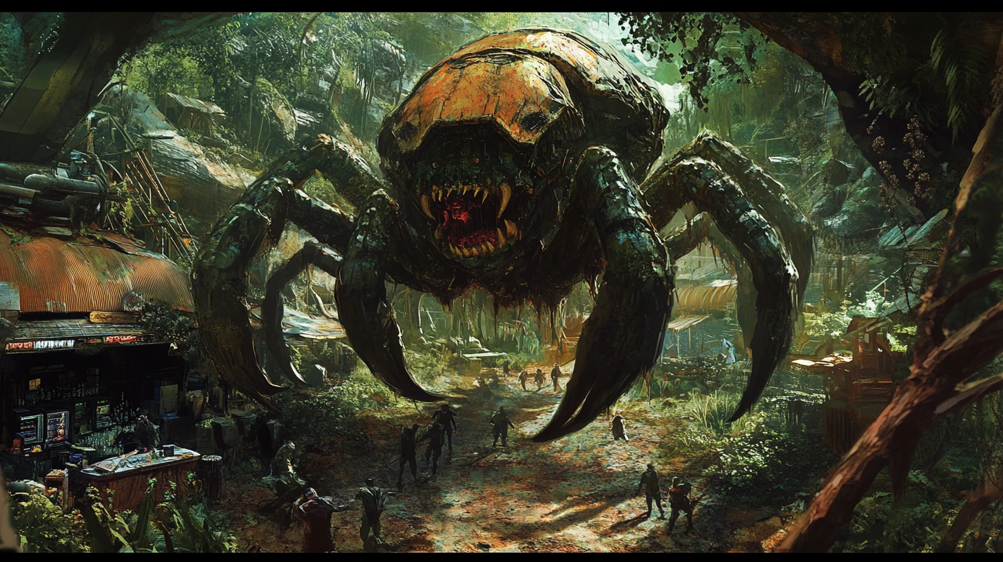 Base avançada alienígena sob ataque de monstro gigante blindado