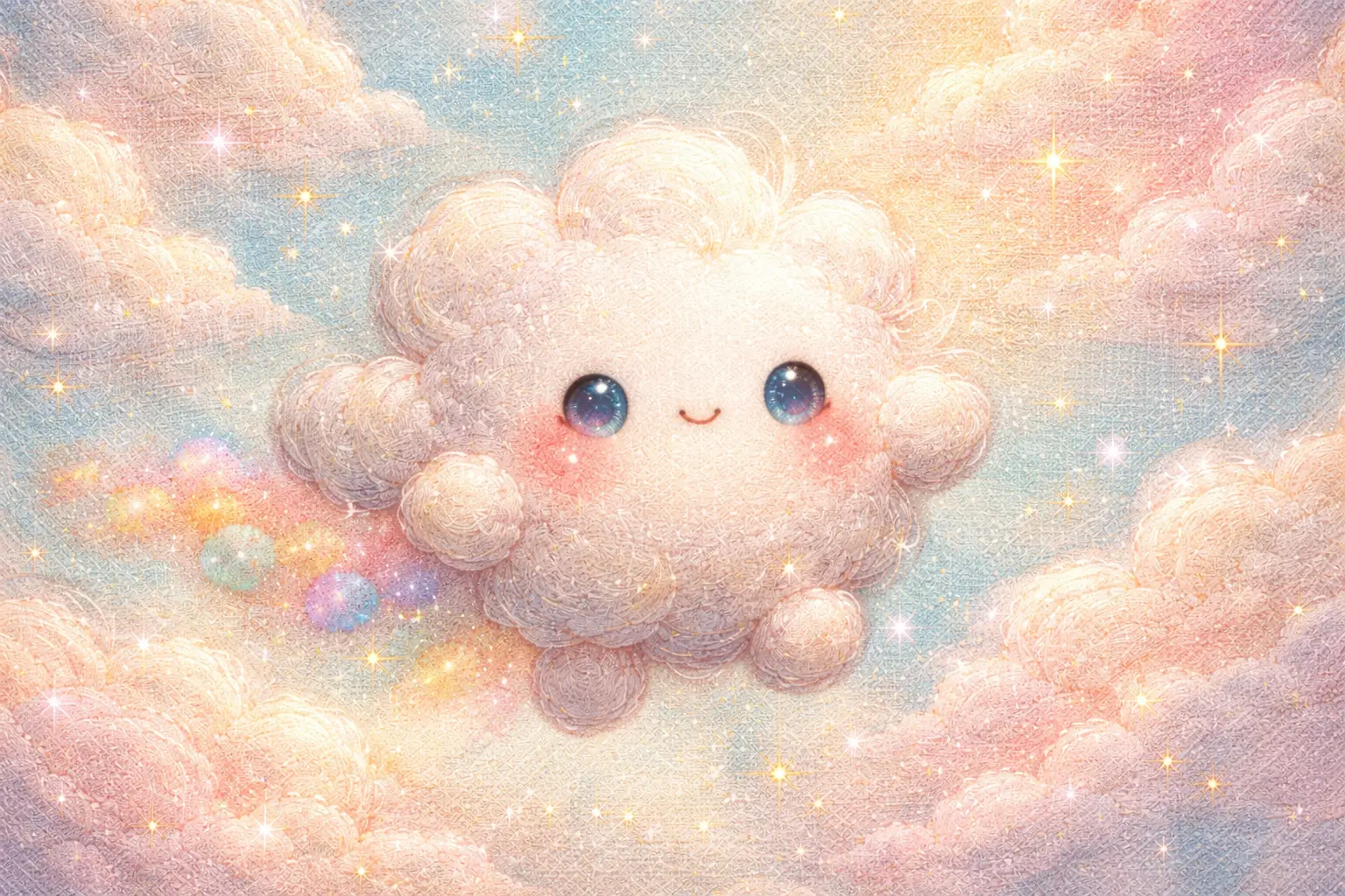 Verspielter Baby-Wolkenspirit im pastellfarben bestickten Himmel