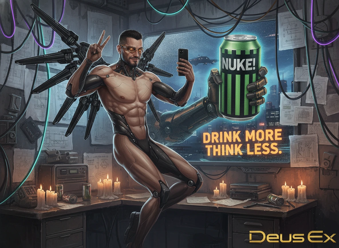 Detetive cyberpunk aumentado tirando uma selfie em quarto de néon