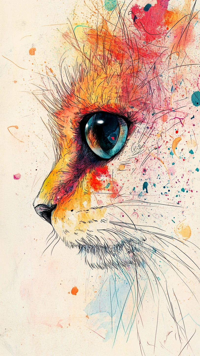 Fantasietier in kosmischer Aquarell- und Tintenillustration