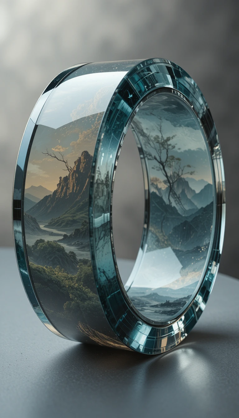 Glasarmband mit Miniaturlandschaft in schräger 3D-Ansicht