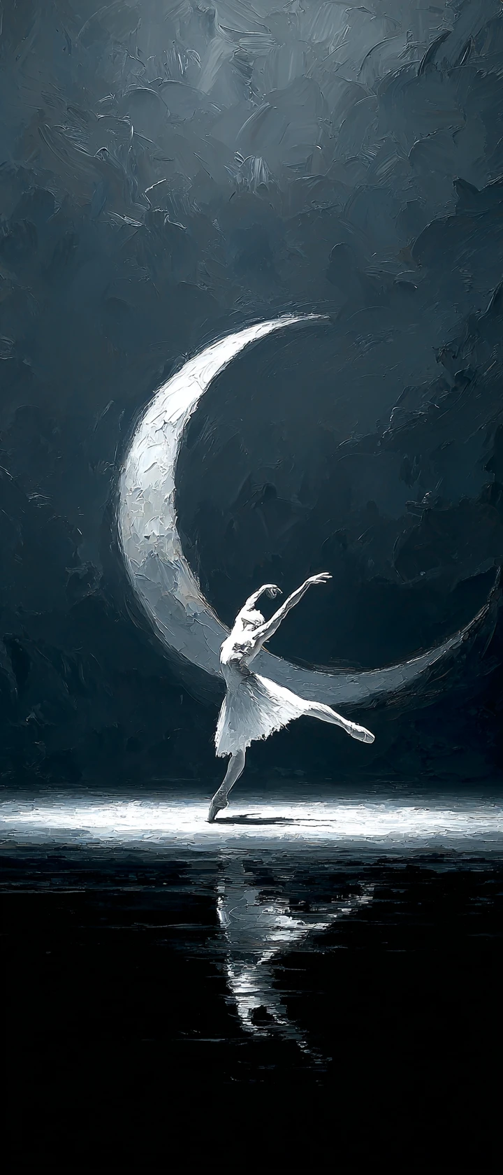 White painted dancer on a moonlit open air stage