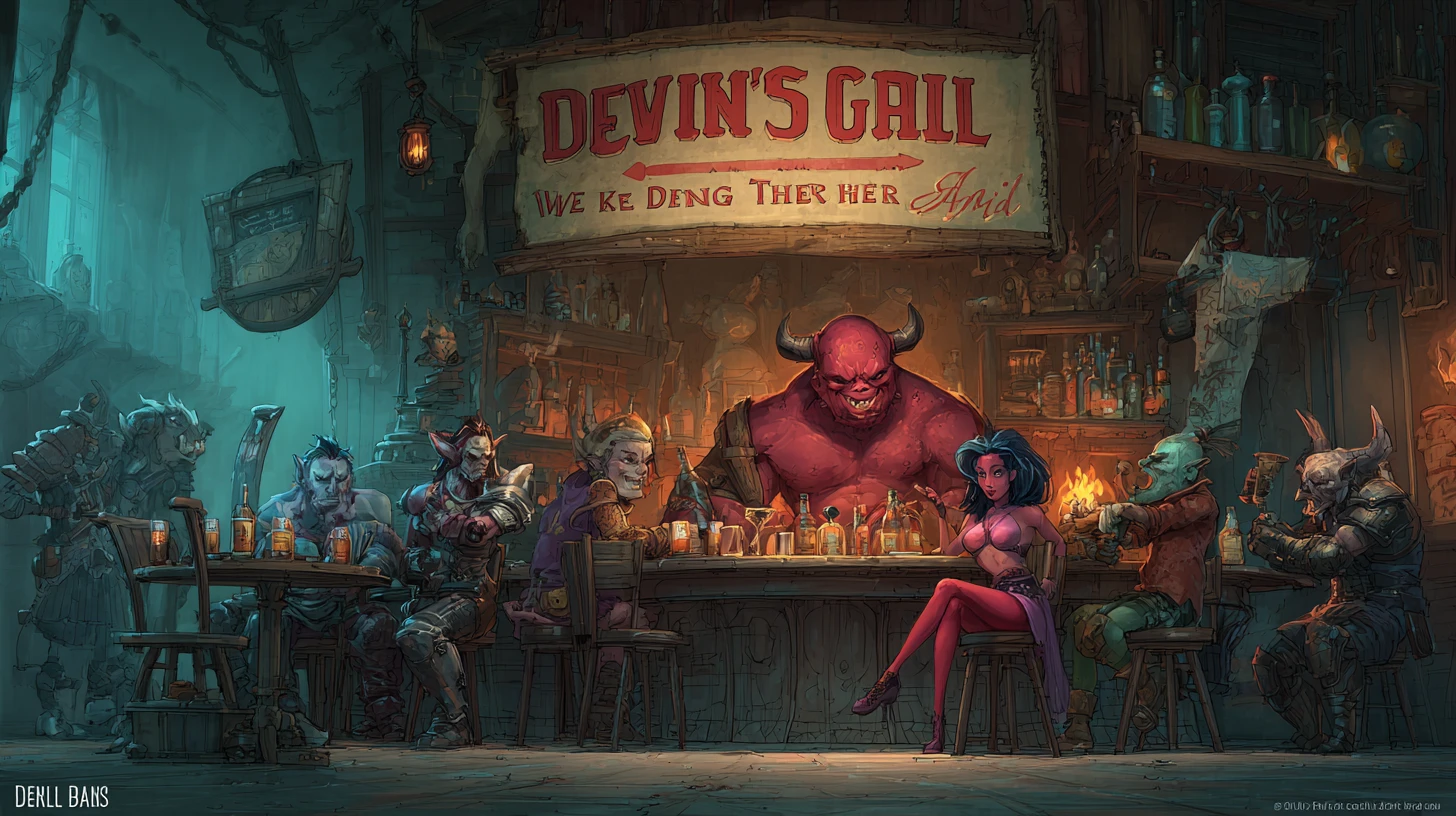 Demon Bar And Grill Scene In A Fiery Hell Tavern