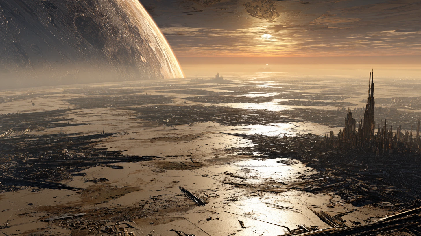Ancient Alien City Rising Above A Desolate Lunar Landscape