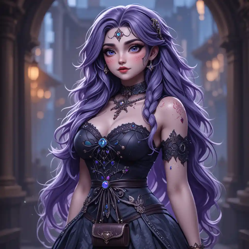 Ragazza gotica curvy adolescente con poteri magici artistici