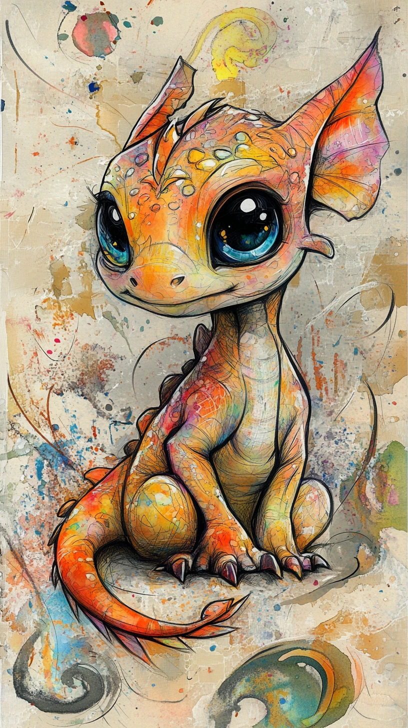 Niedliches Babydrache-Motiv im verspielten Aquarellillustrationsstil