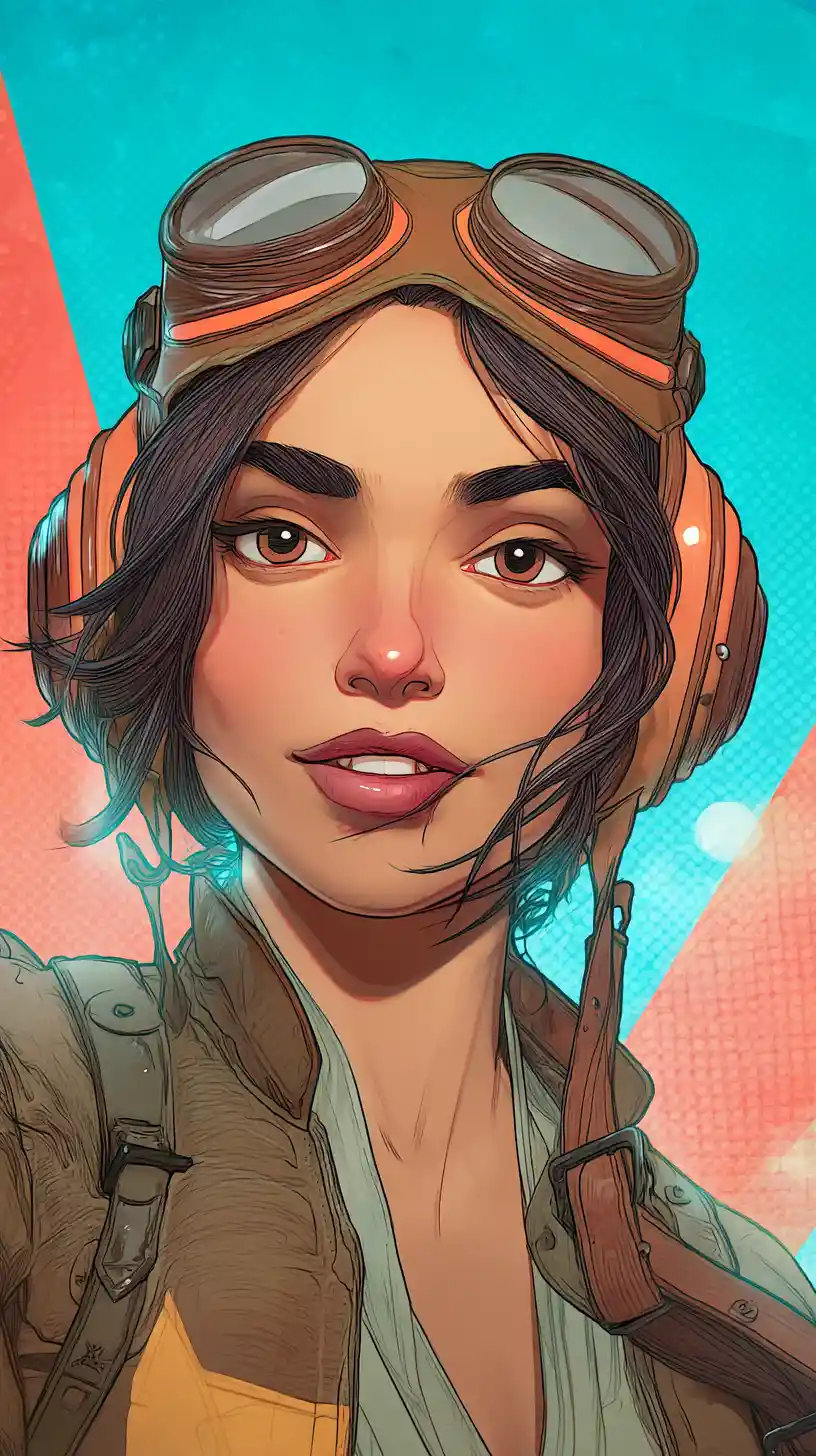 Portrait d’aviatrice confiante en illustration anime rétro