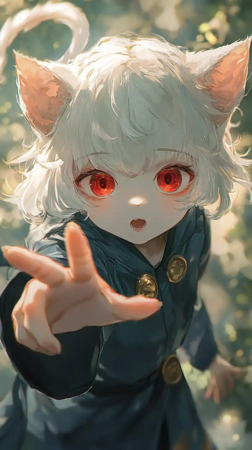 Cute anime girl with cat ears reaching out her hand
