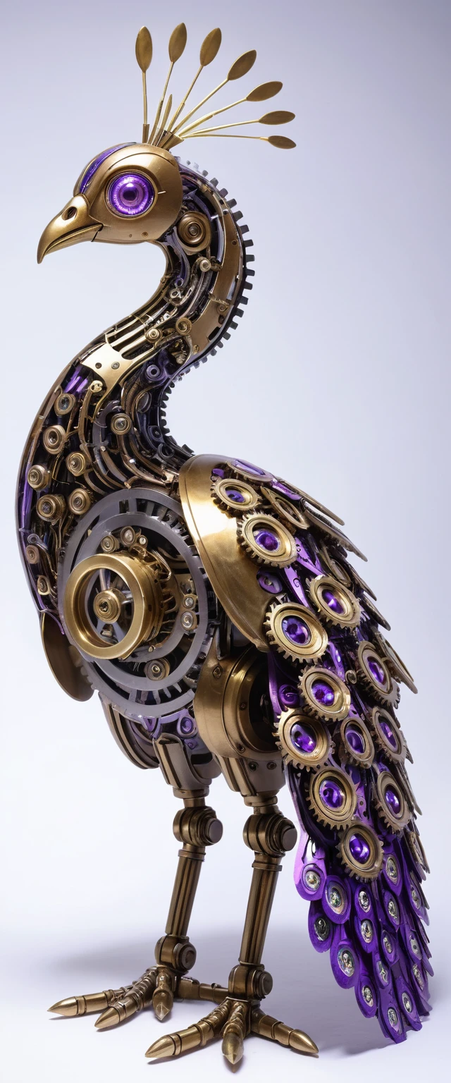 Pavone meccanico di ingranaggi con luci steampunk luminose