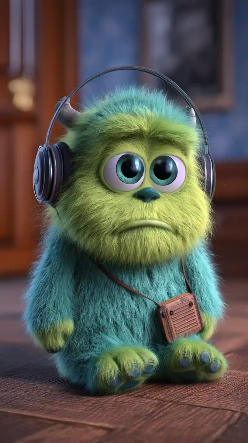 Cute shaggy cartoon monster from annoying phone hold music