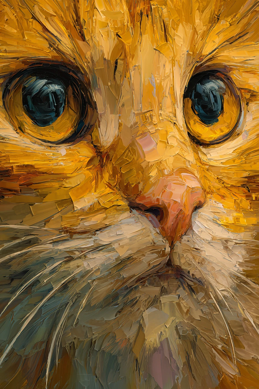 Retrato abstrato em close de um gato em tons de ocre