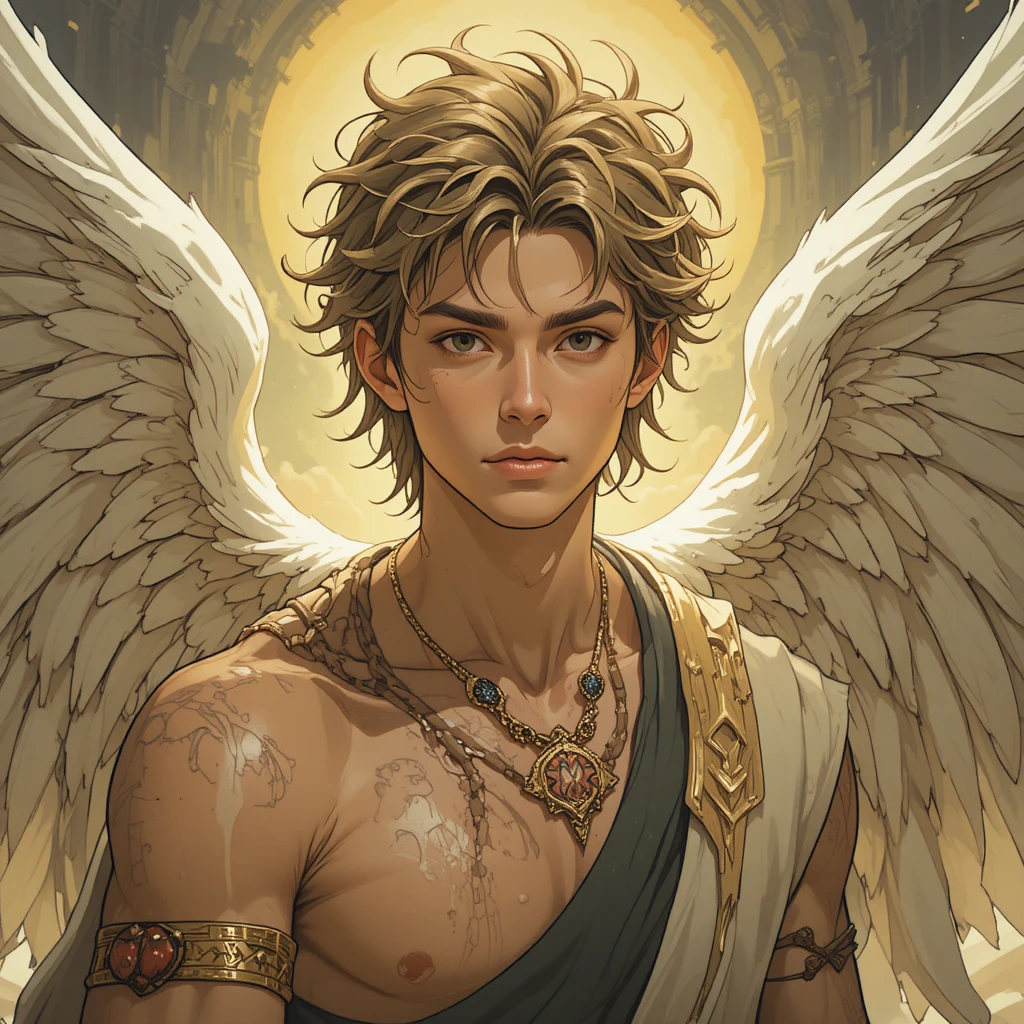 Young angelic warrior man in a mystical fantasy realm