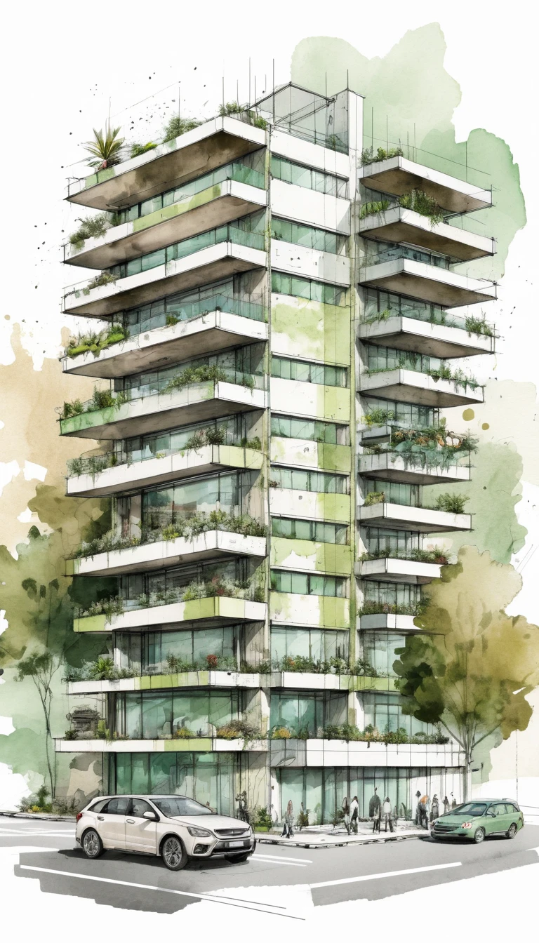 Esboço arquitetônico de prédio moderno em layout de painel de apresentação