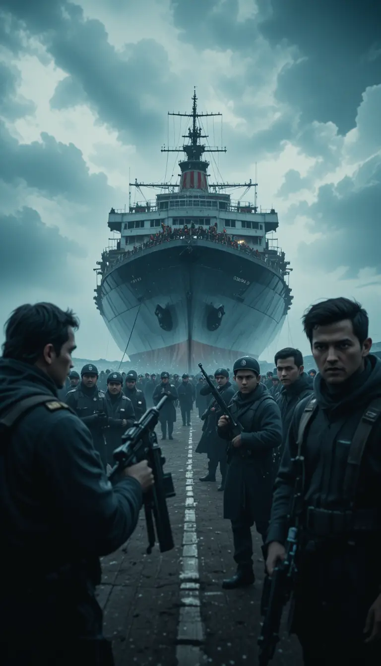 Cargo ship hijacked by armed terrorists on stormy ocean