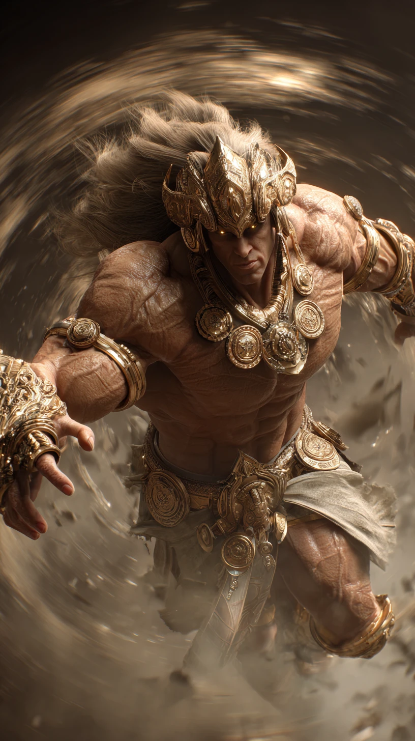 Arabian warrior bodybuilder in golden battle armor portrait