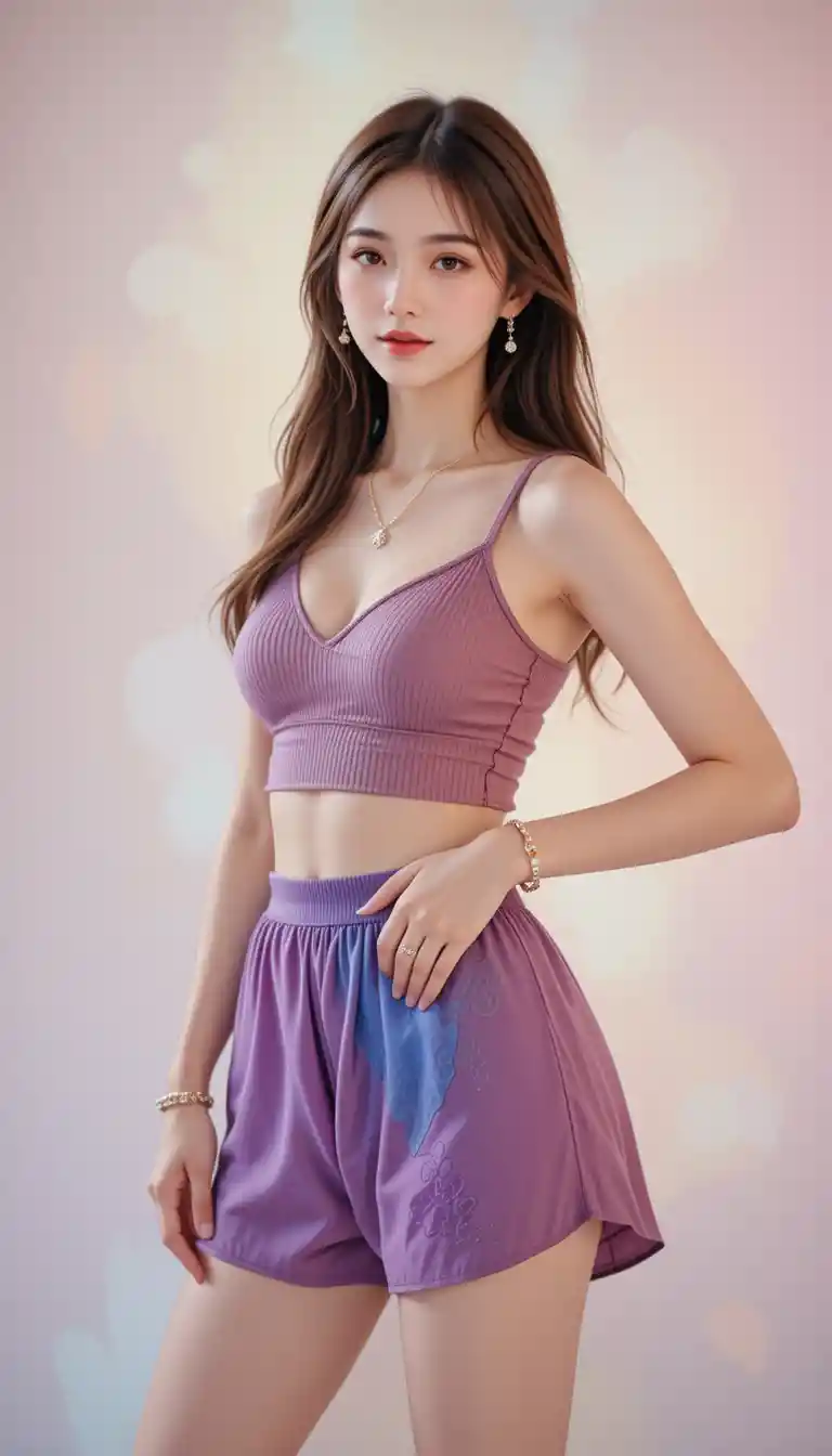 Cheerful studio portrait of a stylish woman in crop top