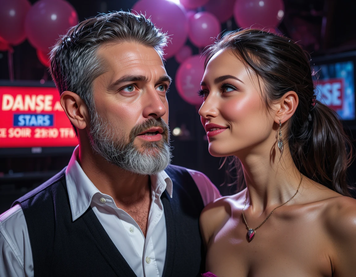 Mature man speaking beside woman at intimate celebration