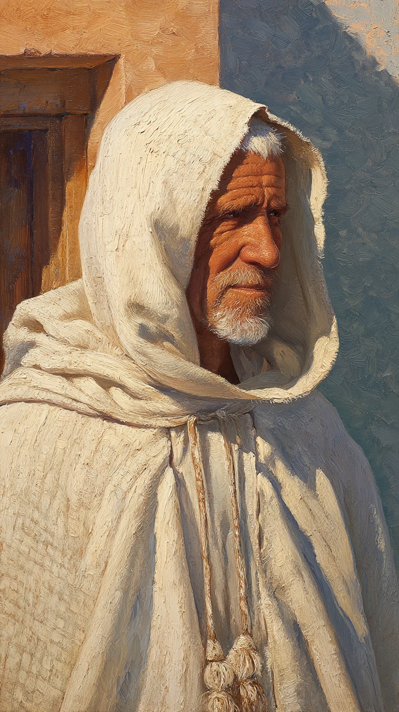 Retrato acadêmico de um argelino com burnus branco