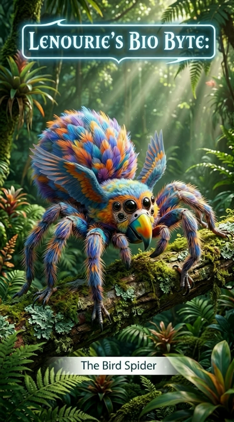 Colorful Bird Spider Hybrid On A Rainforest Branch