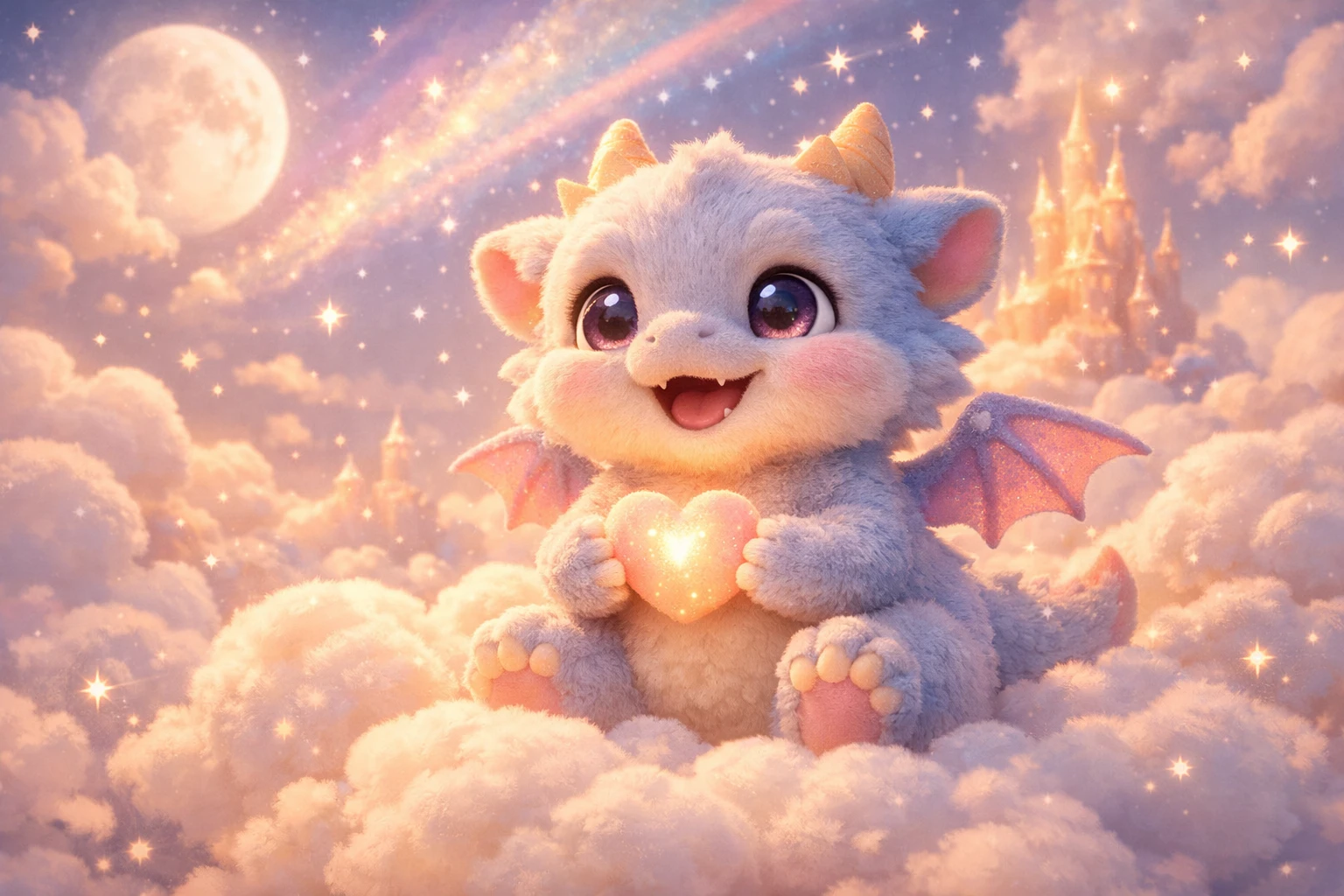 Adorable bébé dragon dans un doux style d’animation 3D