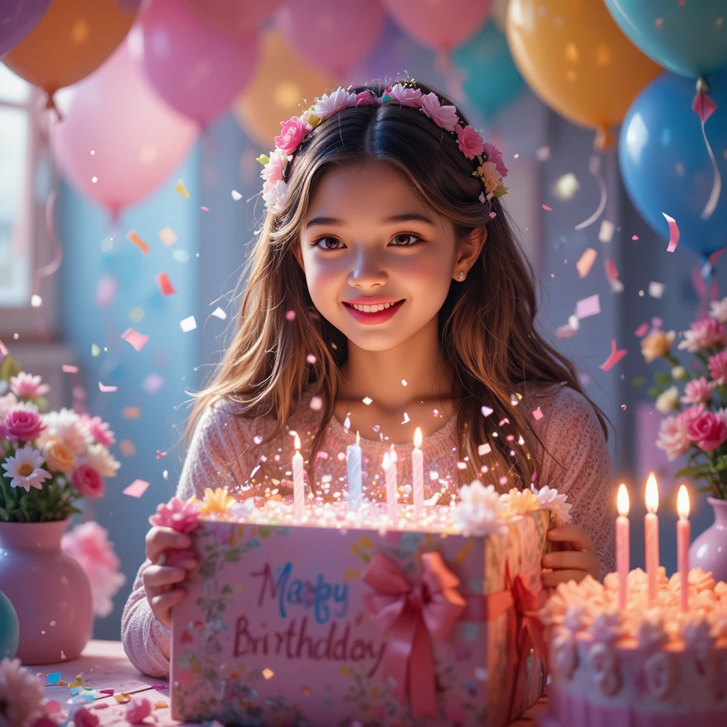 Joyful girl opening a magical birthday gift box