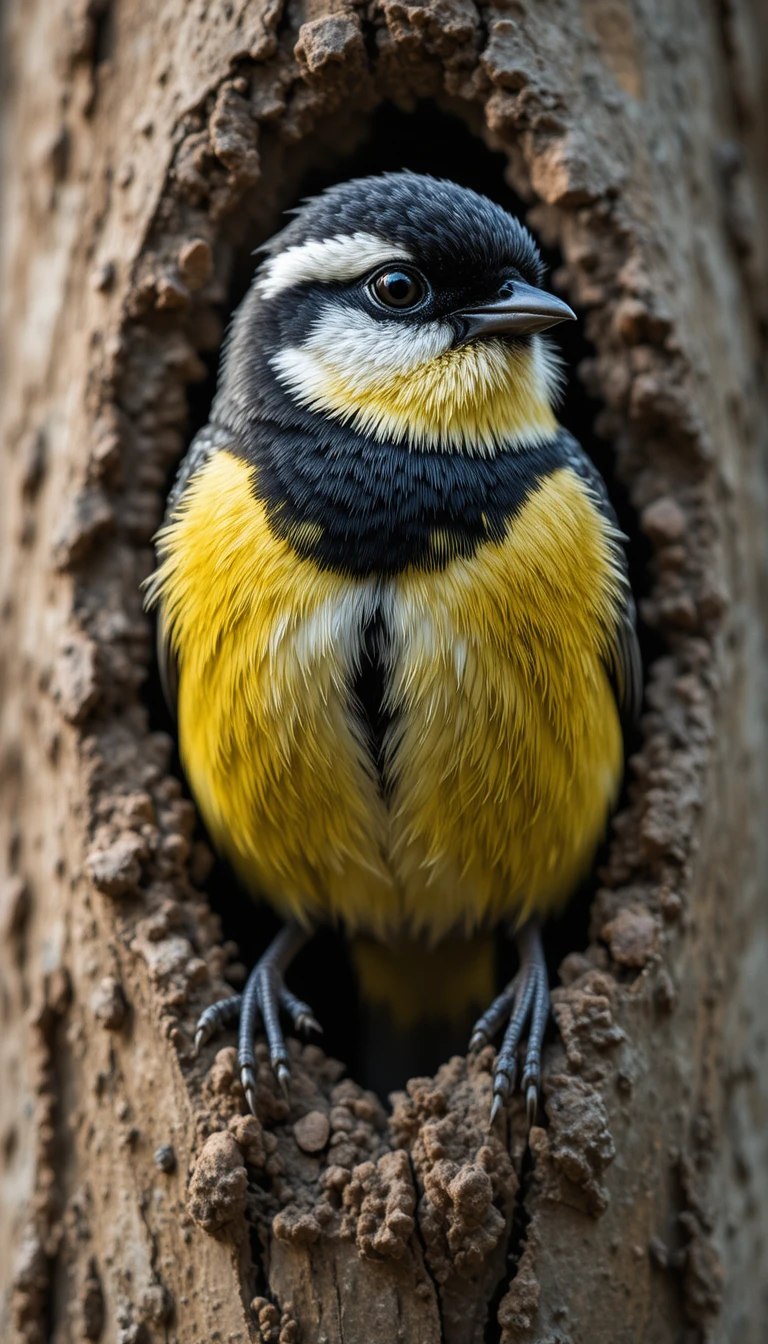 Chapim-real pousado em habitat natural de floresta