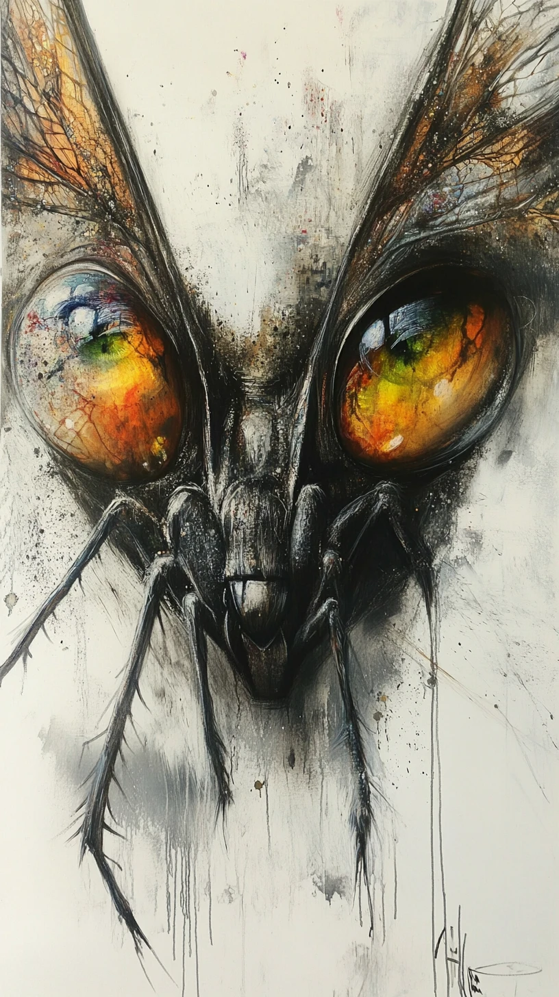 Surreal mantis close up with large reflective eyes
