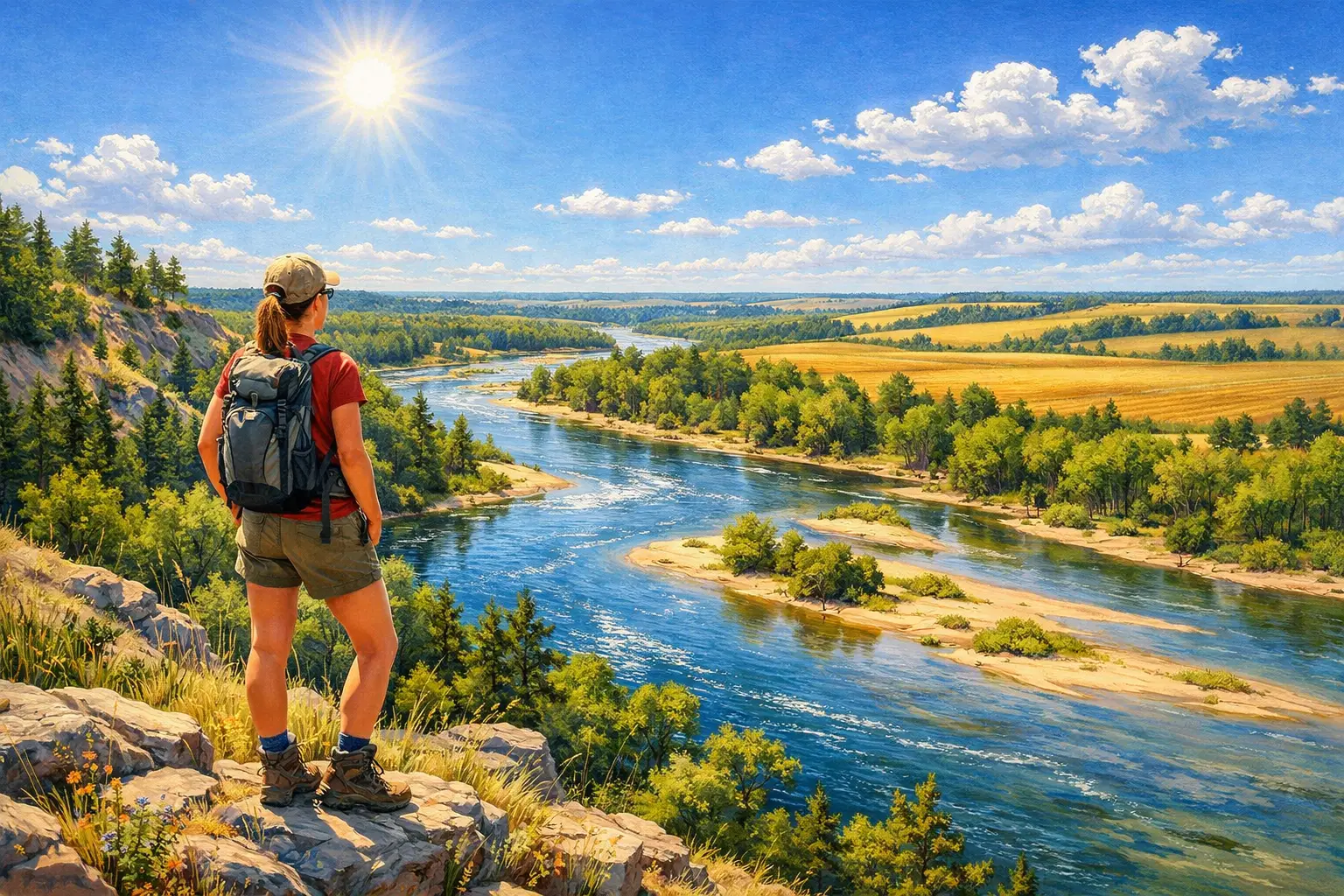 Wanderin auf Klippen mit Blick auf den Niobrara River