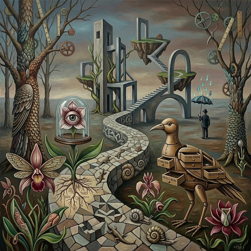 Paisaje surrealista y onírico de vida y naturaleza difuminadas