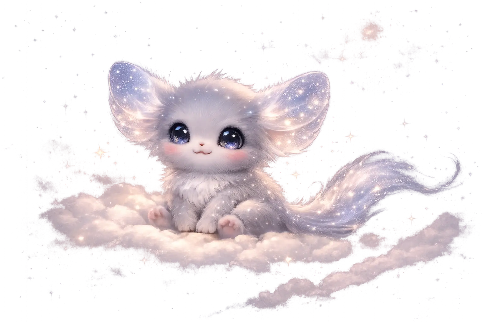 Tiny celestial creature resting quietly on glowing cloud